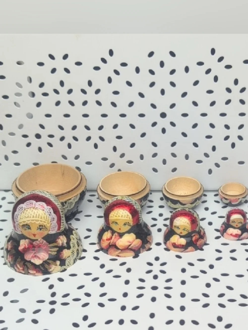 Hand-Painted Black Wooden Matryoshka Nesting Dolls